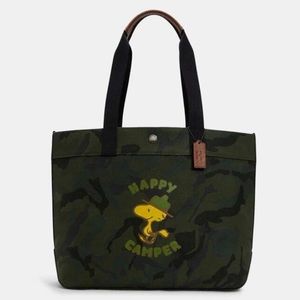 Coach X Peanuts Tote With Camo Woodstock